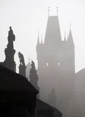 Plexiglas schilderij Karelsbrug Prague - Charles bridge in the morning fog  © Renáta Sedmáková