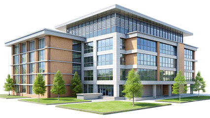 A modern university, College, school building with classic architectural design, isolated on a transparent background, ideal for educational and academic projects