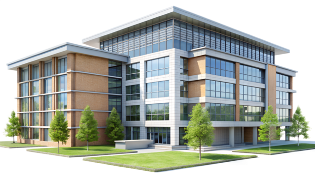 A modern university, College, school building with classic architectural design, isolated on a transparent background, ideal for educational and academic projects