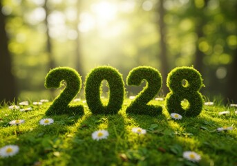 2028 New Year Green Grass Nature Eco Concept