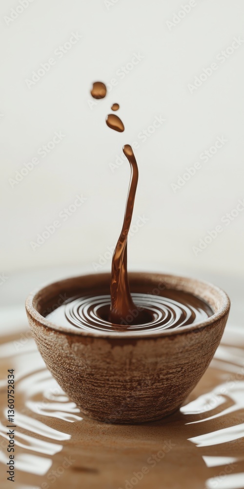 Poster liquid ascent: dynamic image of dark liquid splash, capturing the precise instant of a liquid splash