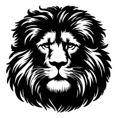 Black and white lion head logo on a white isolated background. Vector graphics. EPS.