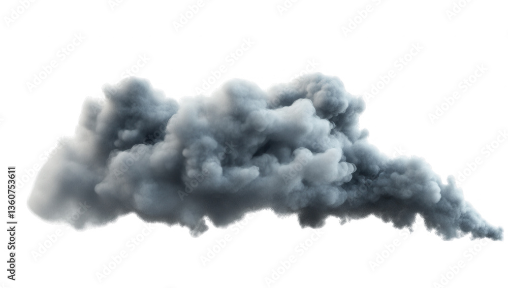 Poster a dense billowing cloud of smoke rises against a white background creating a dramatic visual effect.