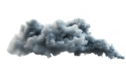 a dense billowing cloud of smoke rises against a white background creating a dramatic visual effect. a sense of mystery and can be used in various contexts such as environmental discussions or artisti