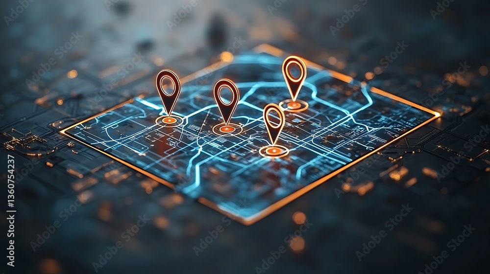 Aufkleber Glowing map interface with location markers