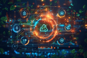 Modern sustainable energy cycle blueprint illustration with digital vector paths eco icons and vibrant gradient layers in a clean design Blueprint modern precise