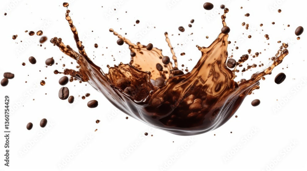 Poster dynamic coffee splash: a captivating shot of a coffee splash, showcasing the dynamic motion of the r