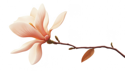 magnolia flower in soft hues rests on a slender branch showcasing its elegant petals against a minimalist background. beauty and tranquility in nature