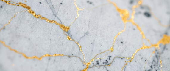 Fototapeta premium Macro Close-Up of Polished White and Grey Marble Surface with Gold Veins and High Dynamic Detail