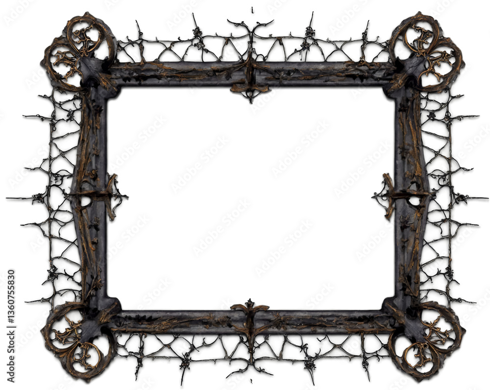 Poster intricate gothic wrought iron frame adorned with delicate cobwebs, perfect for adding a touch of eer