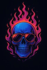 Flaming Blue Skull with Sunglasses Mobile Wallpaper