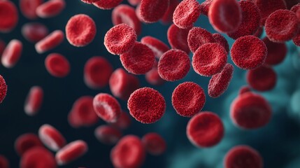Biology Cell and Clot concept. Red blood cells flowing in a microscopic view.