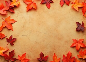 Autumn Leaves Frame on Textured Background with Copy Space