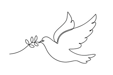 Singleline Dove Drawing, Peace Symbol, Olive Branch, Hope, Freedom