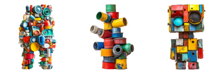 Unique Colorful Sculptures Isolated on Transparent Background