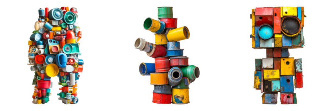 Unique Colorful Sculptures Isolated on Transparent Background