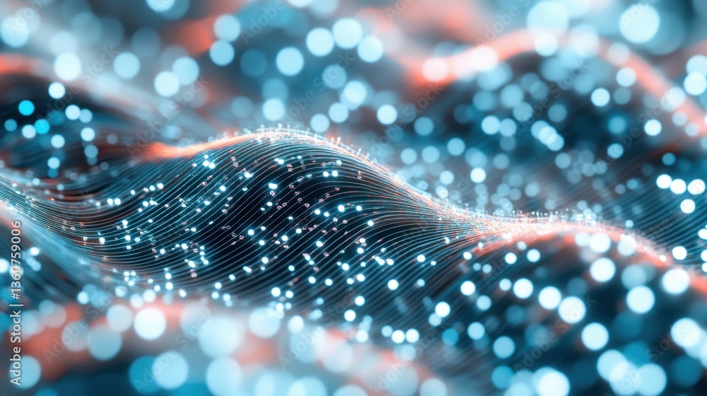 Poster a d-rendered image of a transparent dna strand with light refractions on a high-tech backdrop.