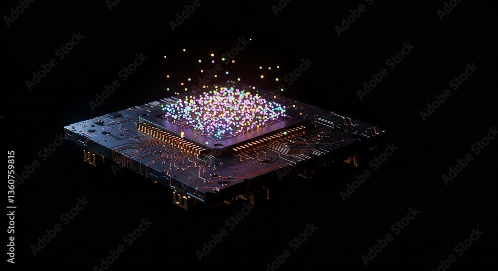 Aufkleber quantum computing illustration symbolizing high tech, future innovation. computer chip with colorful