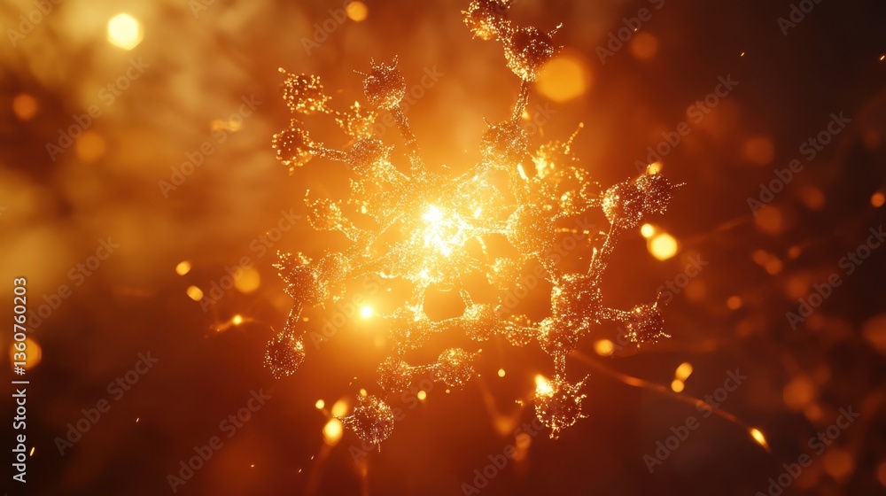 Poster a conceptual image of ai-driven scientific discovery, with a glowing neural network of molecules.