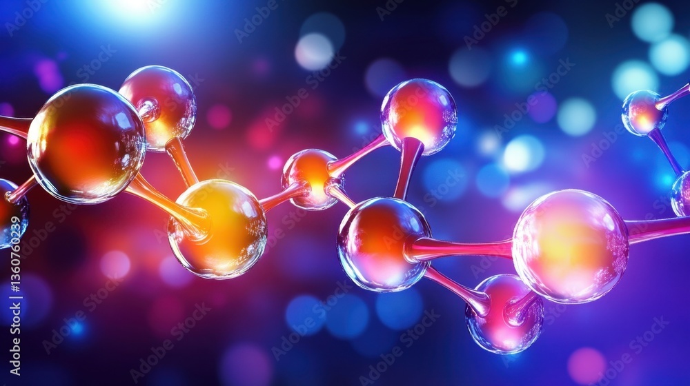 Poster a conceptual image of ai-driven scientific discovery, with a glowing neural network of molecules.