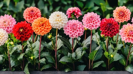 Obraz premium Colorful dahlia flowers in a garden bed