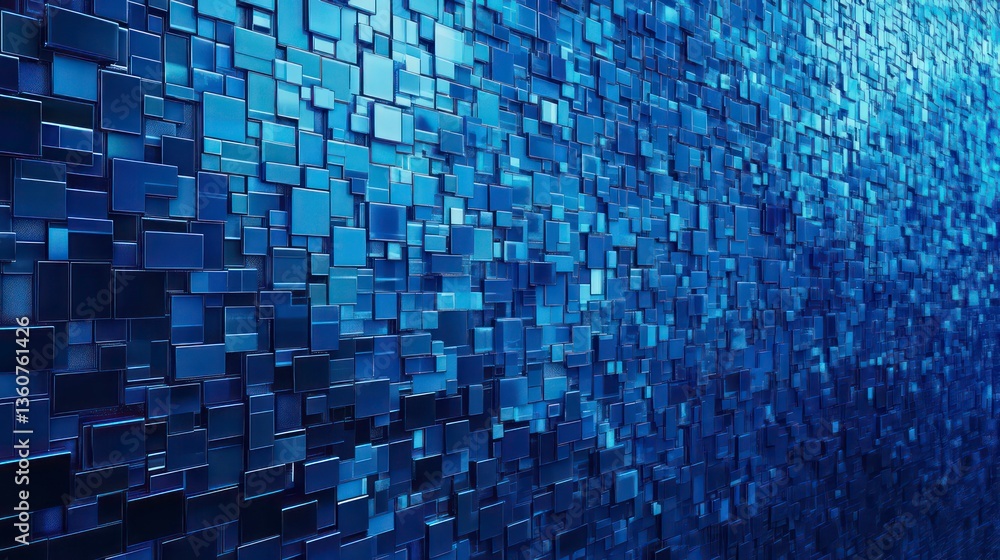 Poster abstract blue pixel grid background. modern tech design. mosaic pattern. vivid blue tones gradient f