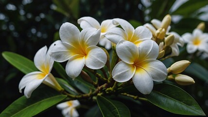 Beautiful white flowers with yellow centers blooming on a plant