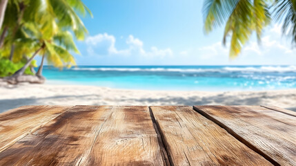 Fototapeta premium Tropical beach wood table background