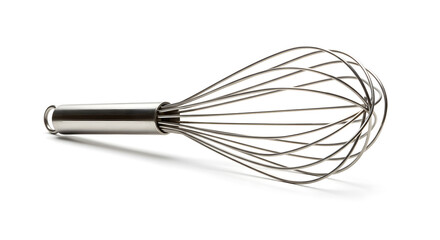 Sleek Stainless Steel Whisk on White Background, Culinary Tool