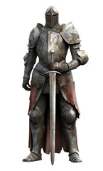 A knight in armor with a sword on a transparent background