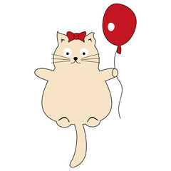 Nice cute fat funny cat with balloon flying on white background vector illustration