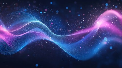 Fototapeta premium Lightwave art flowing smoothly inside animated neon particle matrix