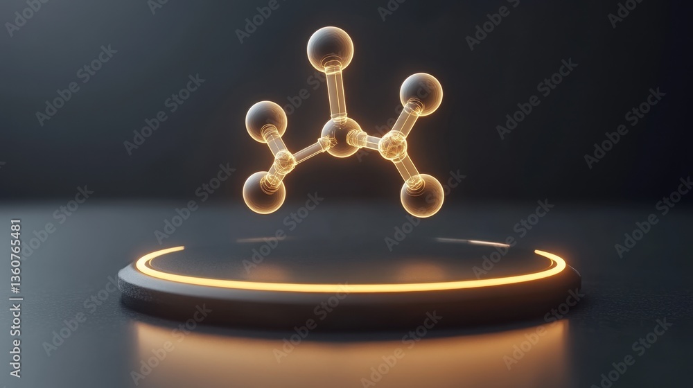 Poster a glowing d molecular structure floating in a high-tech digital space, symbolizing advanced chemistr
