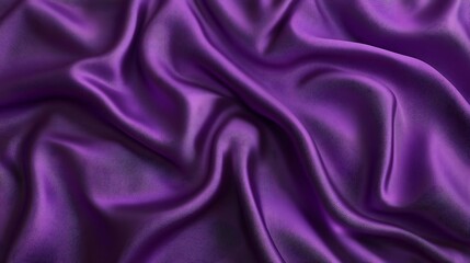 Obraz premium 3D render of a purple and violet satin cloth background featuring wavy folds and a shiny texture, creating an abstract wallpaper with a smooth gradient. High-resolution and detailed.