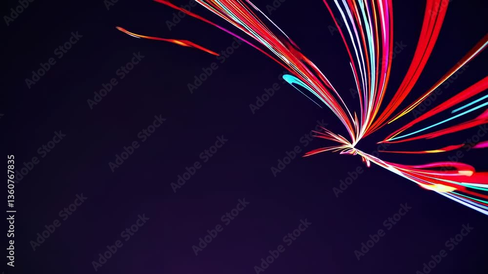 Poster dynamic video art with neon light trails in motion, captured from a top-down angle, creating a vibra