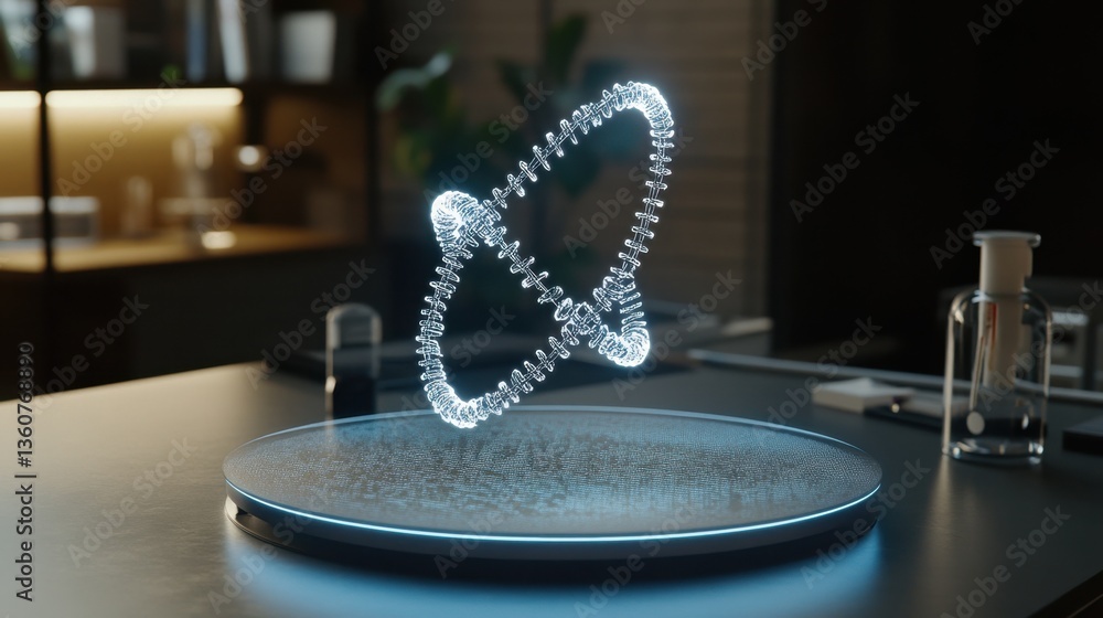 Poster a holographic projection of a dna sequence floating above a futuristic research table.