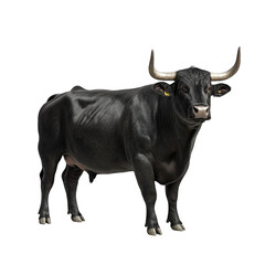 a realistic 3d rendering of a black bull with prominent horns sh