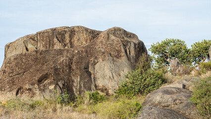 A Majestic Boulder Nestled Beautifully Amidst Lush and Vibrant Vegetation All Around It Serengeti Tanzania Africa