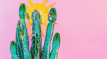 Creative Cactus Art on Pink Background