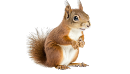 a cute squirrel stands upright showcasing its fluffy tail and ex
