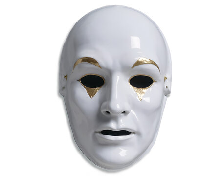 Intriguing porcelain mask with hairline fracture and golden accents, creating a captivating blend of fragility, artistry, and symbolic depth, evokes emotions - Powered by Adobe