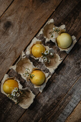 easter eggs on wooden background