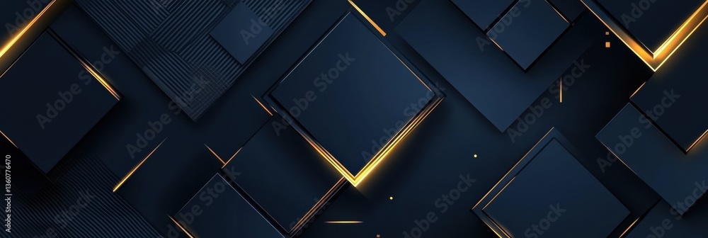 Poster Modern abstract background with geometric shapes in deep blue and gold aesthetics for political structure representation Generative AI