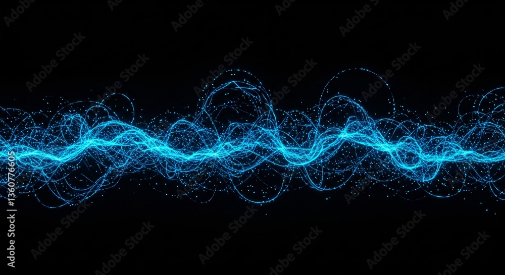 Poster data pulse stream visualisation. abstract technological digital glowing light waves on black for bac