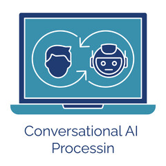 Conversational AI Processing Icon, Smart Dialogue Analysis, Machine Learning Communication, Neural Network Understanding, Digital Conversation Flow, Cognitive Chat Technology, Future of Interactive AI