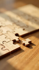 Symbolic Wooden Puzzle with a Missing Piece Representing Growth
