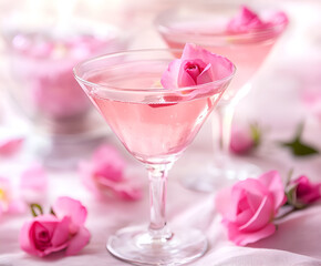 Pink martini cocktail with rose syrup