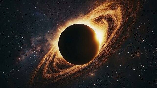 Ultra-realistic view of a black hole with a glowing event horizon surrounded by stars in deep space
