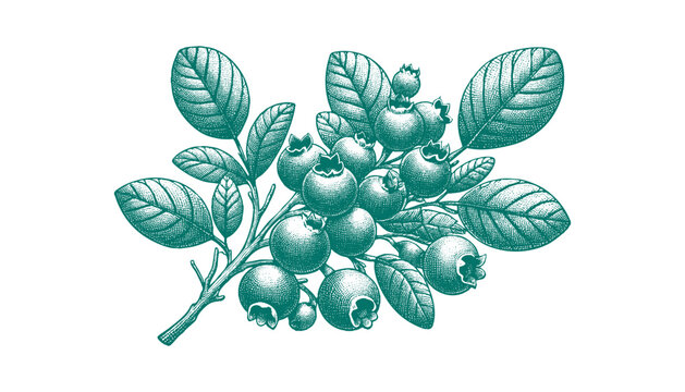 recommend clip art: Blueberry branch engraving vector
