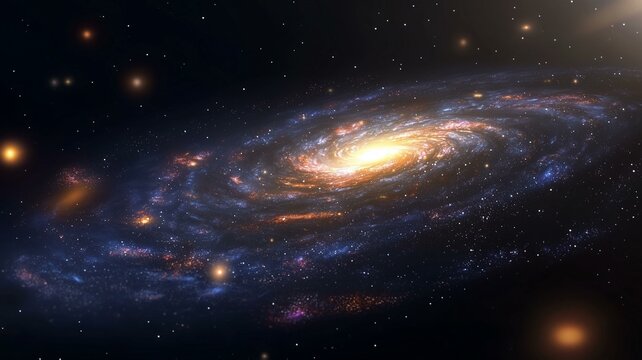 Ultra-realistic image of a spiral galaxy with colorful stars and nebulae swirling in space
